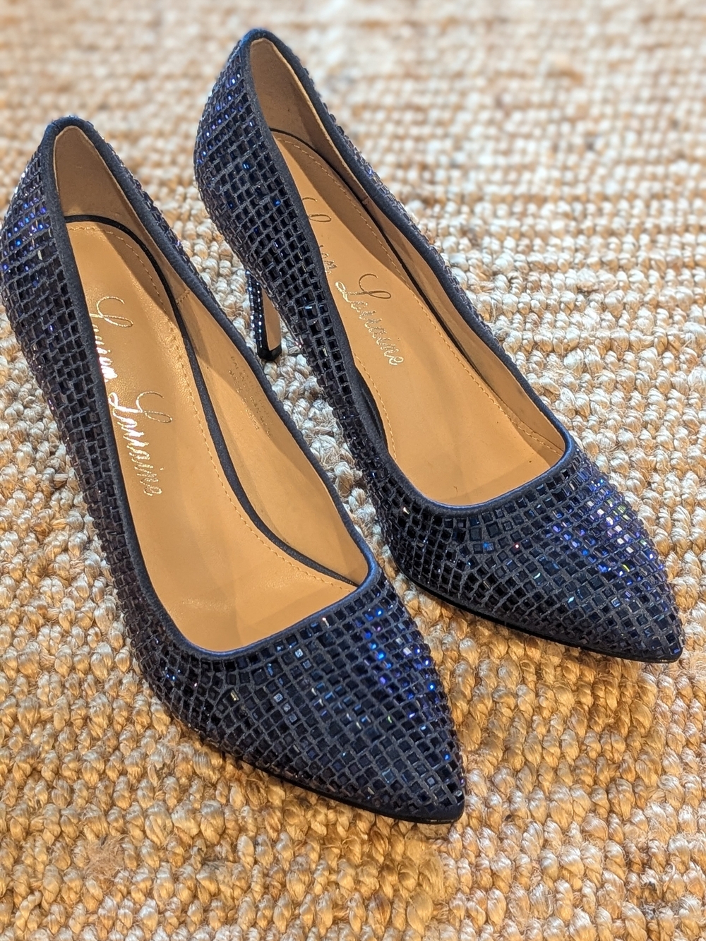 Lauren Lorraine Navy Crystal Sparkly Embellished Pointed-Toe Pumps - Picture 3 of 11